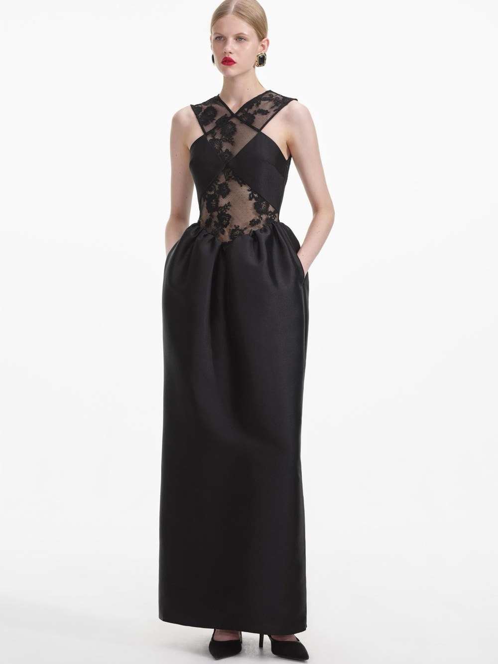 NWOT Self-Portrait Floral lace-trimmed taffeta maxi dress - Picture 3 of 7